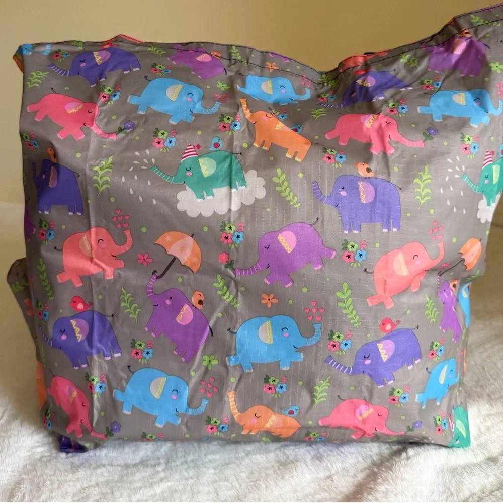 Foldable Multi-Color Elephant Print Tote Bag - Women Bags - Picture 2 of 7